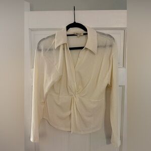Madewell Cream Textured Blouse with Knot Detail